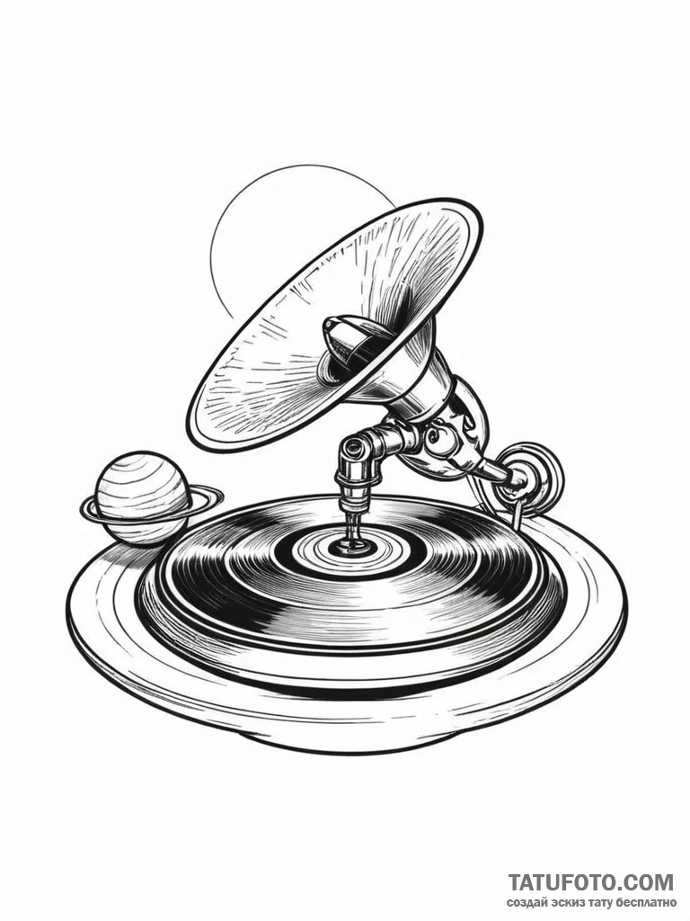 A gramophone playing vinyl record of the plan... - эскиз тату (№1751882575_0, 07.07.2025 10:02) — Tatufoto.com