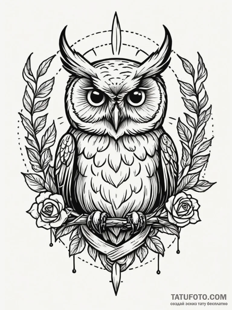 Owl with skull, concept art for tattoo, uniqu... - эскиз тату (№1751883079_0, 07.07.2025 10:11) — Tatufoto.com