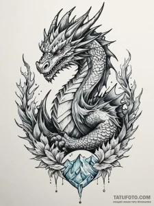 Ice dragon frozen in a glacier, tattoo flash... - эскиз тату (№1751883466_0, 07.07.2025 10:17) — Tatufoto.com