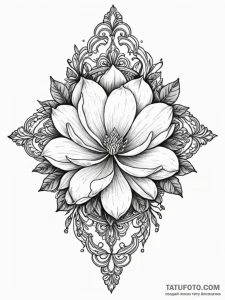 Magnolia, tattoo flash sheet design, black an... - эскиз тату (№1751884390_0, 07.07.2025 10:33) — Tatufoto.com