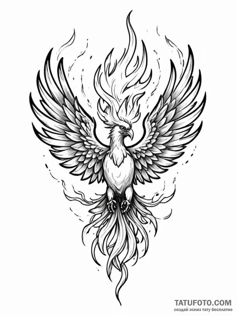 Animated phoenix screaming through fire, tatt... - эскиз тату (№1751884558_0, 07.07.2025 10:35) — Tatufoto.com