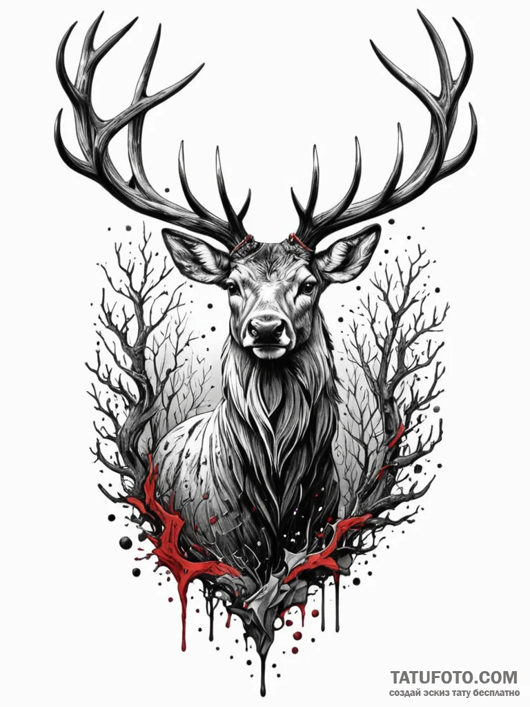 Ethereal stag under shattered sky, concept ar... - эскиз тату (№1751884726_0, 07.07.2025 10:38) — Tatufoto.com