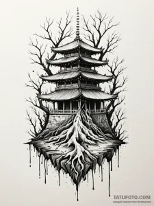 Sunken temple bound in roots, tattoo flash sh... - эскиз тату (№1751885399_0, 07.07.2025 10:49) — Tatufoto.com