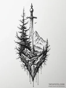 Broken sword overgrown with moss, artistic ta... - эскиз тату (№1751885483_0, 07.07.2025 10:51) — Tatufoto.com