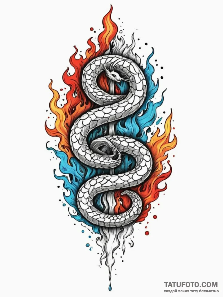 Ice flames consuming serpent, artistic tattoo... - эскиз тату (№1751885652_0, 07.07.2025 10:54) — Tatufoto.com