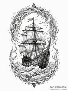 Drakkar (viking longship) sailing through a s... - эскиз тату (№1751885988_0, 07.07.2025 10:59) — Tatufoto.com
