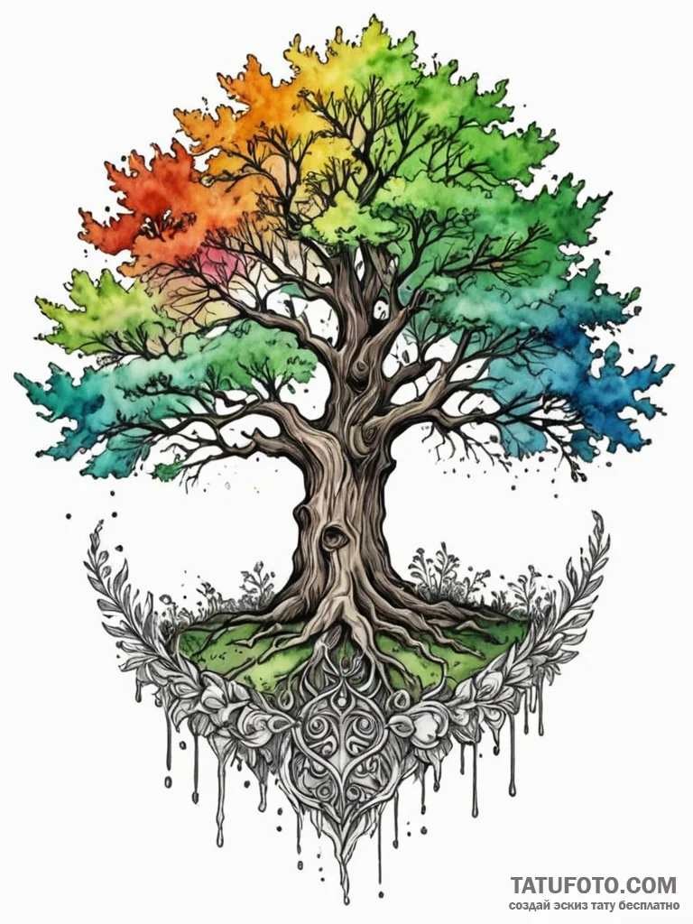 Etched relic beneath ancient tree, tattoo ske… — эскиз тату (№1751886240_0, 07.07.2025 11:04) — Tatufoto.com