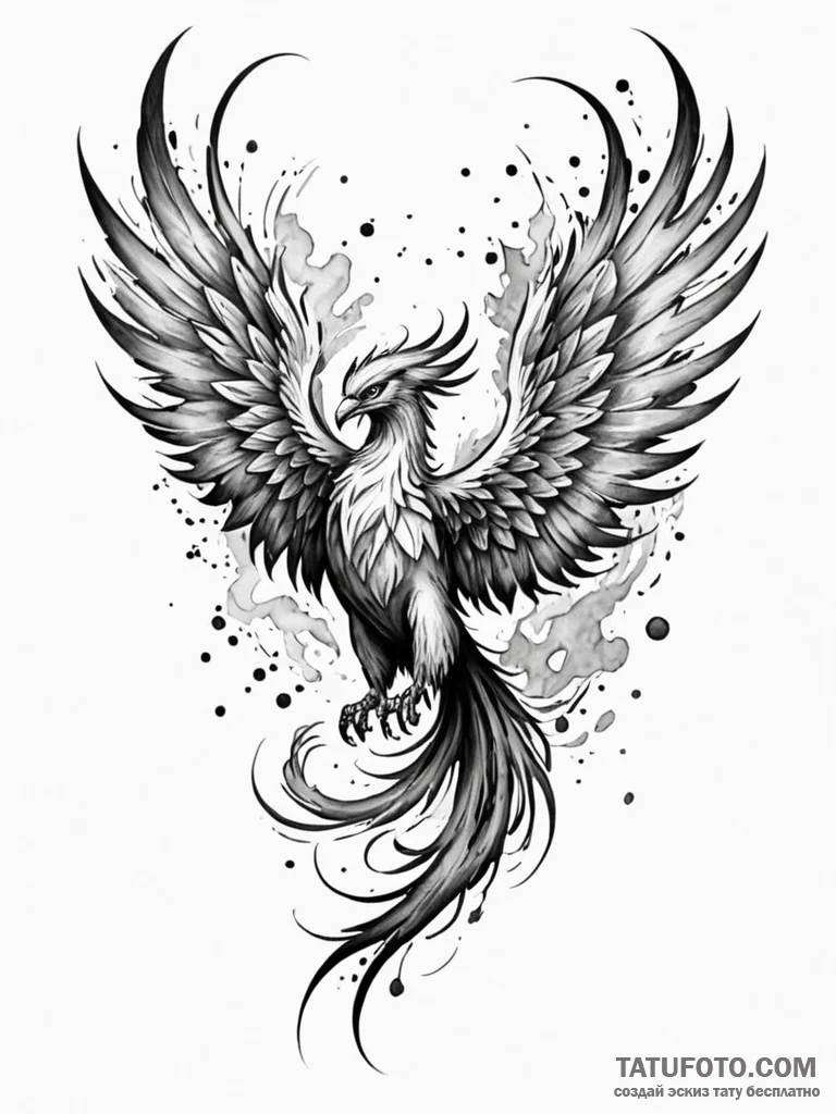 Arcane phoenix with trailing fire, tattoo lin... - эскиз тату (№1751886409_0, 07.07.2025 11:06) — Tatufoto.com
