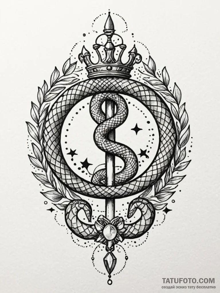Jewel serpent crowned with stars, tattoo sket... - эскиз тату (№1751886661_0, 07.07.2025 11:11) — Tatufoto.com
