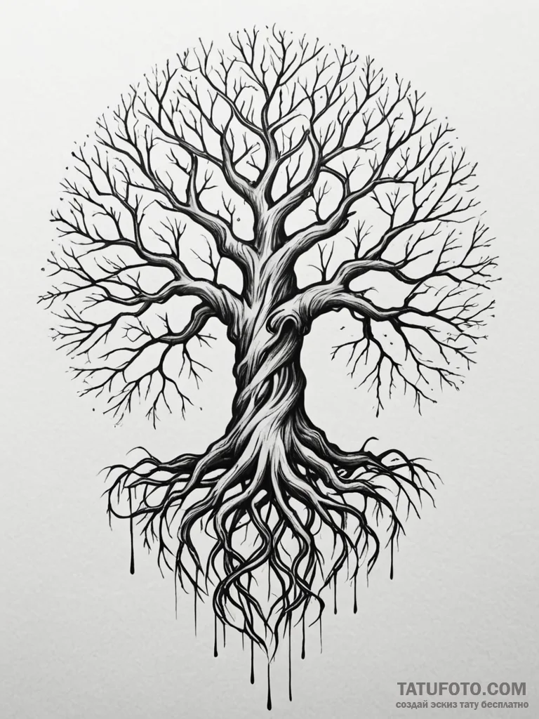 Dark spirit entwining roots, tattoo drawing o... - эскиз тату (№1751886744_0, 07.07.2025 11:12) — Tatufoto.com