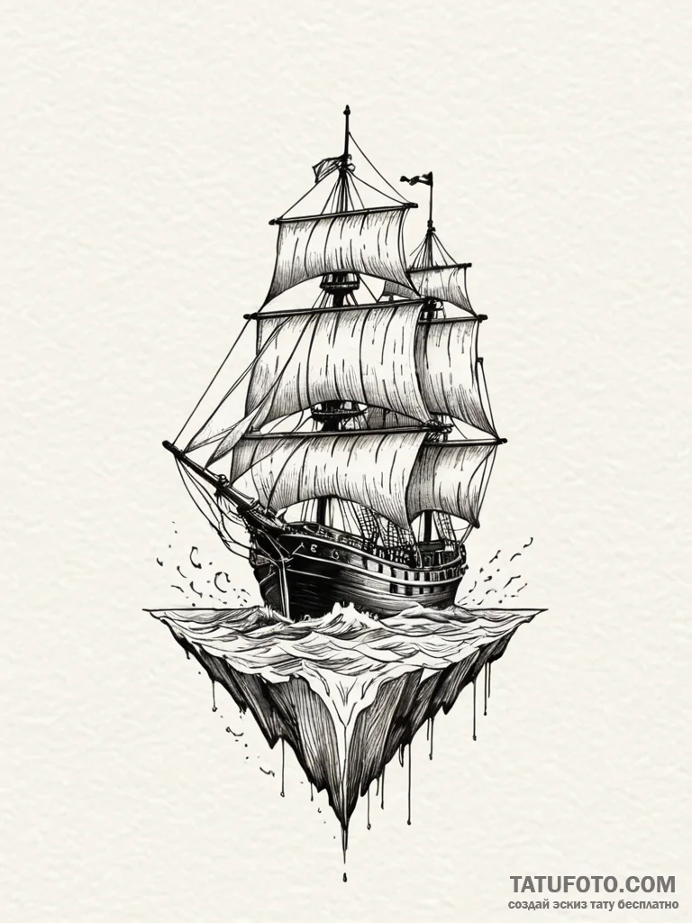 Ship, tattoo sketch design, minimalist tattoo... - эскиз тату (№1751886914_0, 07.07.2025 11:15) — Tatufoto.com