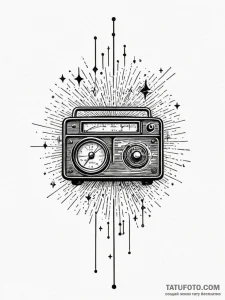 A vintage radio broadcasting sound waves and... - эскиз тату (№1751887082_0, 07.07.2025 11:18) — Tatufoto.com