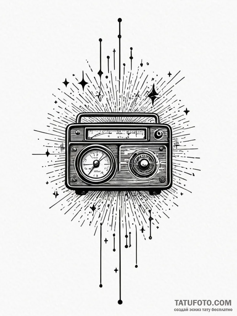A vintage radio broadcasting sound waves and… — эскиз тату (№1751887082_0, 07.07.2025 11:18) — Tatufoto.com