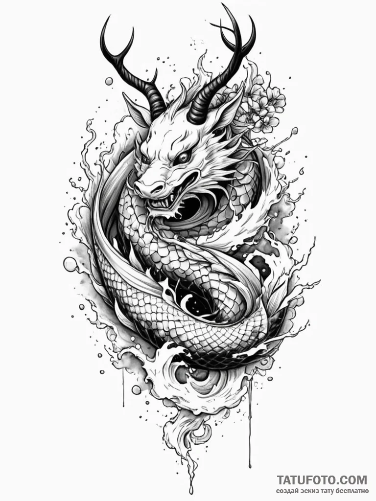Dark stag emerging from fog, artistic tattoo… — эскиз тату (№1751887167_0, 07.07.2025 11:19) — Tatufoto.com