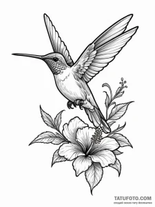 A hummingbird drinking from a hibiscus flower — эскиз тату (№1751887504_0, 07.07.2025 11:25) — Tatufoto.com