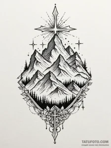 Mountain peak crowned with stars, tattoo draw… — эскиз тату (№1751887672_0, 07.07.2025 11:27) — Tatufoto.com