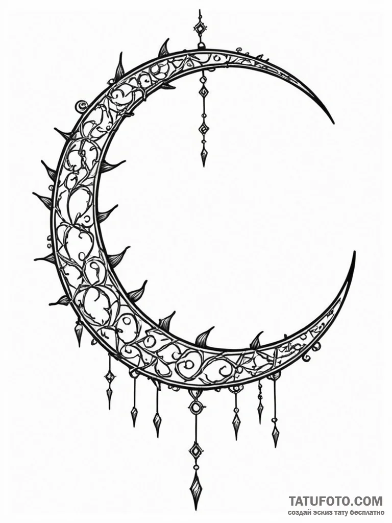 Barbed crescent hanging in sky, concept art f... - эскиз тату (№1751887925_0, 07.07.2025 11:32) — Tatufoto.com