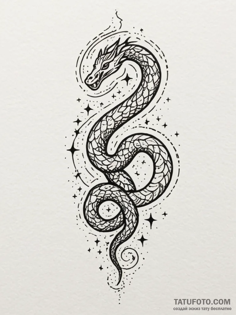 Rift serpent winding through stars, tattoo dr... - эскиз тату (№1751888009_0, 07.07.2025 11:33) — Tatufoto.com