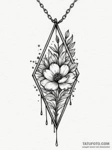 Quartz point necklace with a single, tiny flo… — эскиз тату (№1751888385_0, 07.07.2025 11:39) — Tatufoto.com