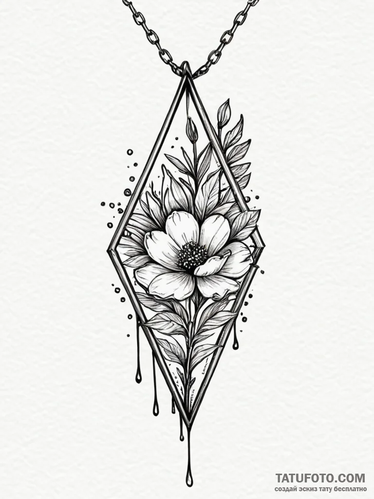 Quartz point necklace with a single, tiny flo... - эскиз тату (№1751888385_0, 07.07.2025 11:39) — Tatufoto.com