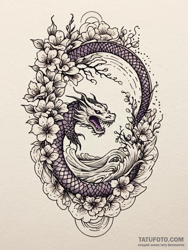 Violet bloom beneath spectral arch, tattoo fl... - эскиз тату (№1751888470_0, 07.07.2025 11:41) — Tatufoto.com