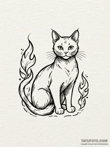 Cat with flame-tipped tail, tattoo sketch des… — эскиз тату (№1751888722_0, 07.07.2025 11:45) — Tatufoto.com