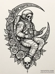 Astronaut sitting on crescent moon, tattoo sk… — эскиз тату (№1751888806_0, 07.07.2025 11:46) — Tatufoto.com