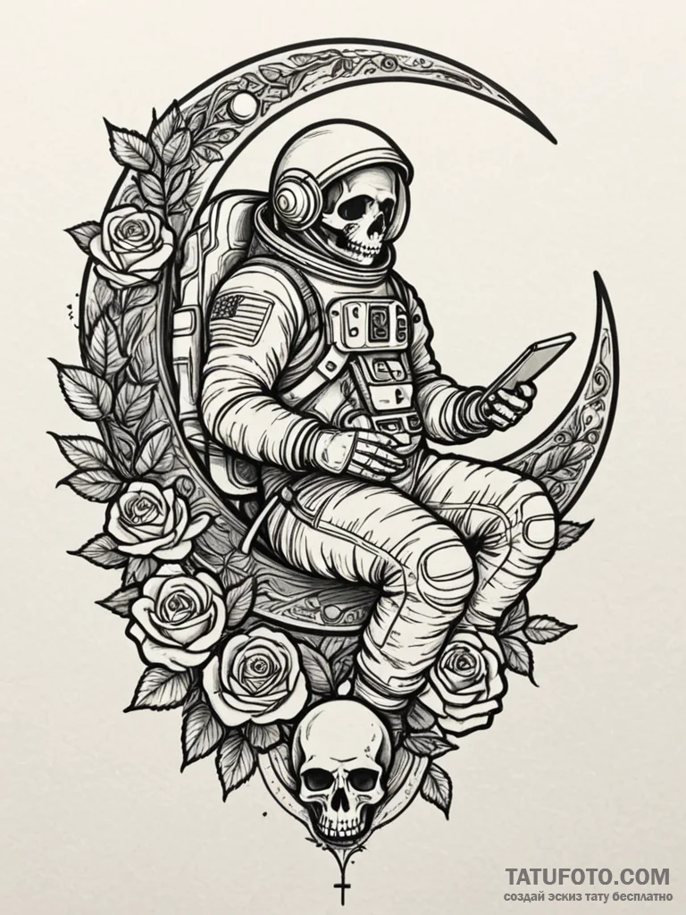 Astronaut sitting on crescent moon, tattoo sk... - эскиз тату (№1751888806_0, 07.07.2025 11:46) — Tatufoto.com