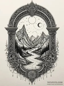 Unbound tome beneath spectral arch, tattoo li… — эскиз тату (№1751888890_0, 07.07.2025 11:48) — Tatufoto.com
