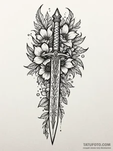 Molten dagger beneath spectral bloom, tattoo... - эскиз тату (№1751889142_0, 07.07.2025 11:52) — Tatufoto.com
