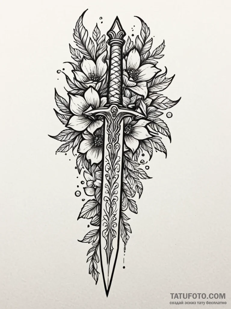 Molten dagger beneath spectral bloom, tattoo... - эскиз тату (№1751889142_0, 07.07.2025 11:52) — Tatufoto.com