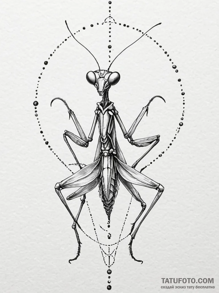 Praying mantis, concept art for tattoo, on a... - эскиз тату (№1751889393_0, 07.07.2025 11:56) — Tatufoto.com