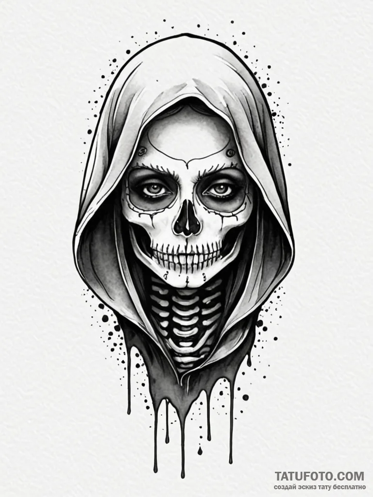 Black veil hiding skeletal face, tattoo drawi... - эскиз тату (№1751899883_0, 07.07.2025 14:51) — Tatufoto.com