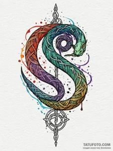 Engraved serpent wrapped in runes, artistic t... - эскиз тату (№1751899968_0, 07.07.2025 14:52) — Tatufoto.com