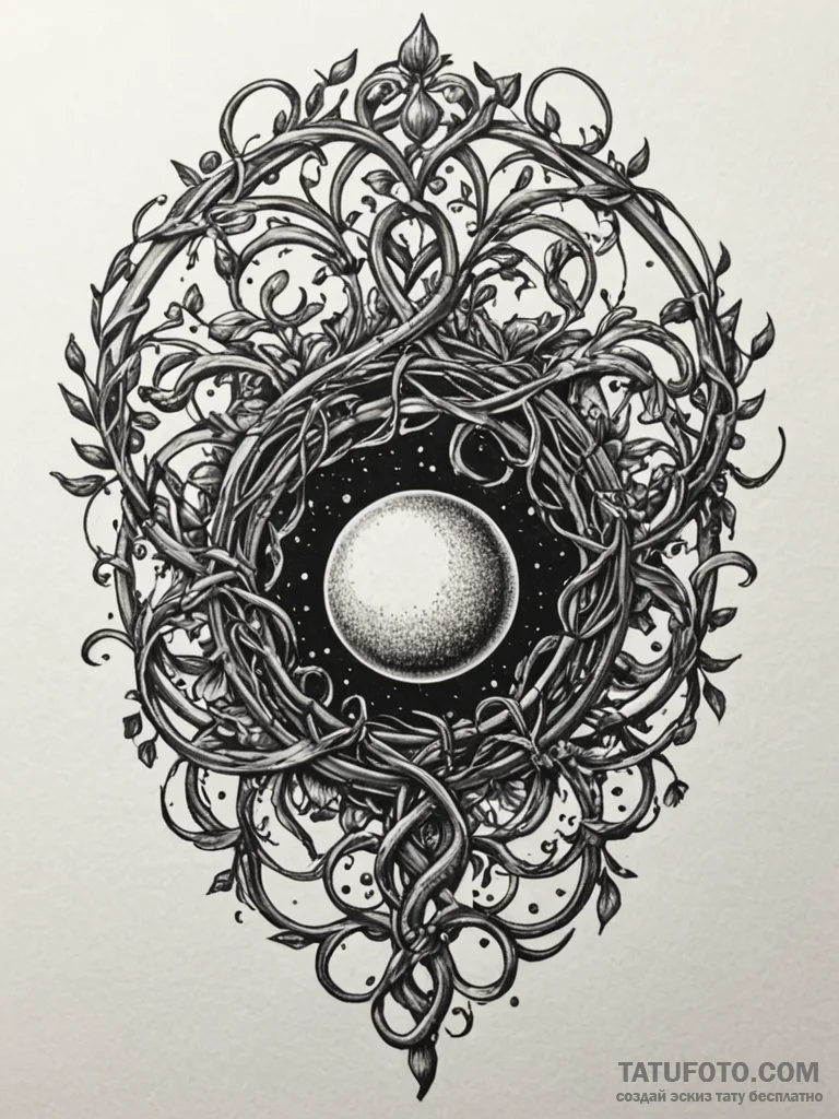 Orb encased in iron vines, concept art for ta… — эскиз тату (№1751900657_0, 07.07.2025 15:04) — Tatufoto.com