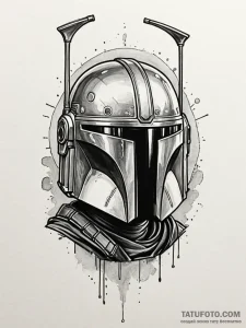 Mandalorian helmet, reflecting a twin-sun sun... - эскиз тату (№1751900830_0, 07.07.2025 15:07) — Tatufoto.com