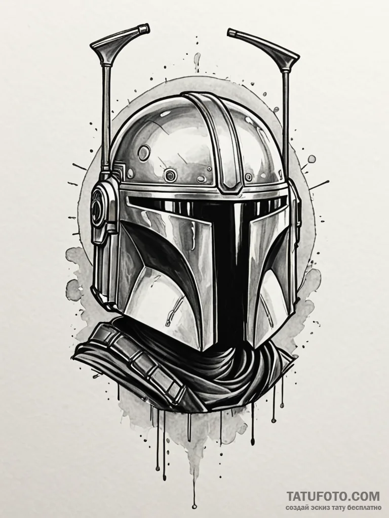 Mandalorian helmet, reflecting a twin-sun sun... - эскиз тату (№1751900830_0, 07.07.2025 15:07) — Tatufoto.com