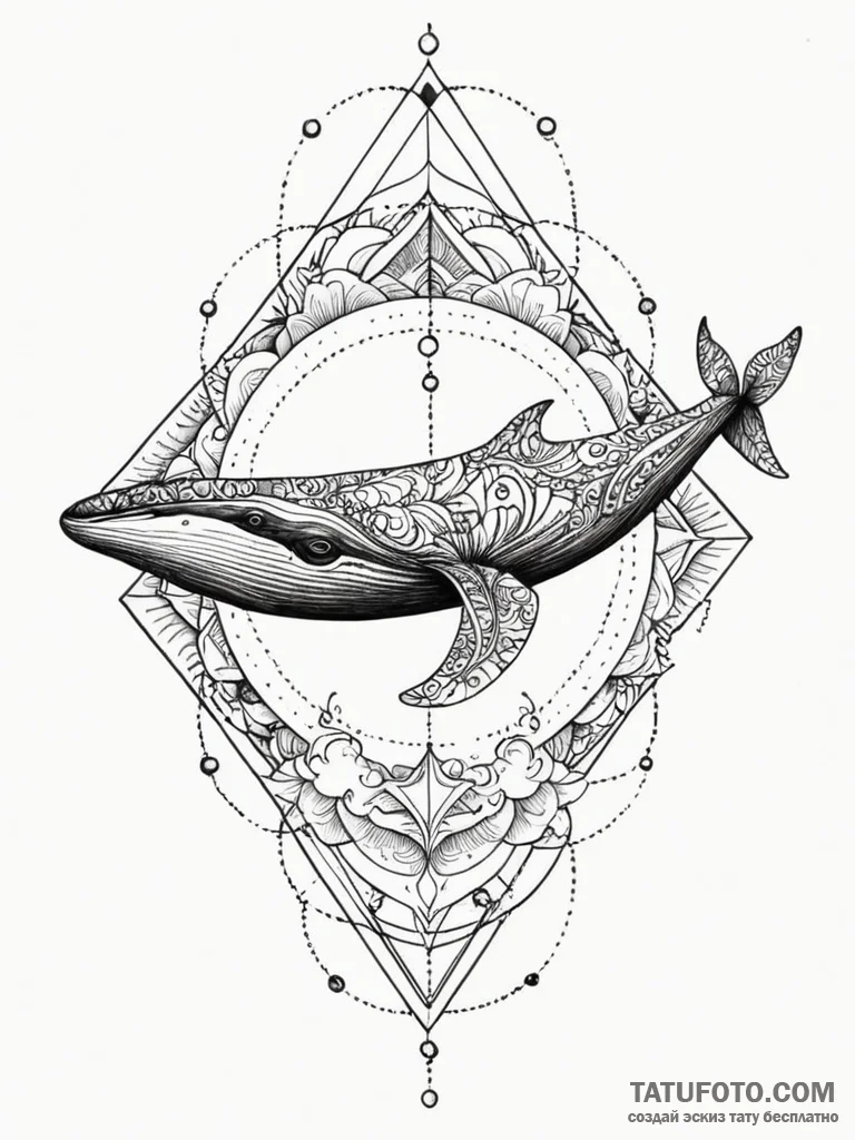 A whale swimming through clouds, tattoo sketc... - эскиз тату (№1751901355_0, 07.07.2025 15:15) — Tatufoto.com