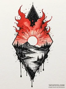Hallowed relic beneath burning sky, ink illus... - эскиз тату (№1751901616_0, 07.07.2025 15:20) — Tatufoto.com