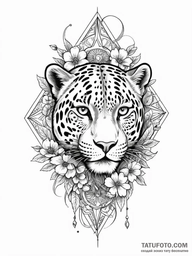 Jaguar relic beneath celestial bloom, tattoo... - эскиз тату (№1751901703_0, 07.07.2025 15:21) — Tatufoto.com