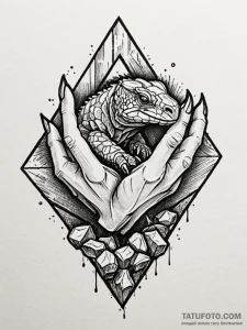 Komodo claws breaking stone relic, ink illust... - эскиз тату (№1751901789_0, 07.07.2025 15:23) — Tatufoto.com
