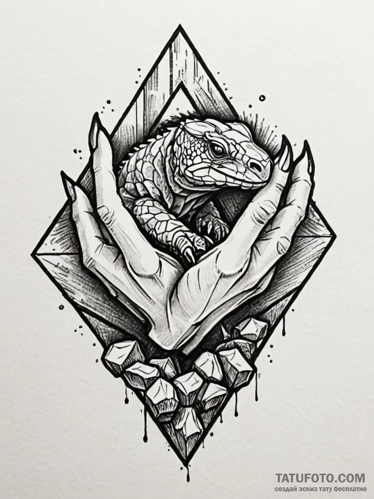 Komodo claws breaking stone relic, ink illust... - эскиз тату (№1751901789_0, 07.07.2025 15:23) — Tatufoto.com
