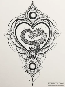 Eclipse serpent devouring heart, tattoo flash... - эскиз тату (№1751902047_0, 07.07.2025 15:27) — Tatufoto.com