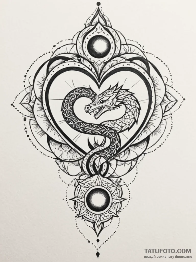 Eclipse serpent devouring heart, tattoo flash... - эскиз тату (№1751902047_0, 07.07.2025 15:27) — Tatufoto.com