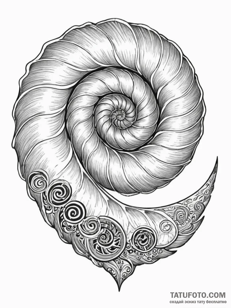 Nautilus shell cracked with runes, concept ar... - эскиз тату (№1751902224_0, 07.07.2025 15:30) — Tatufoto.com