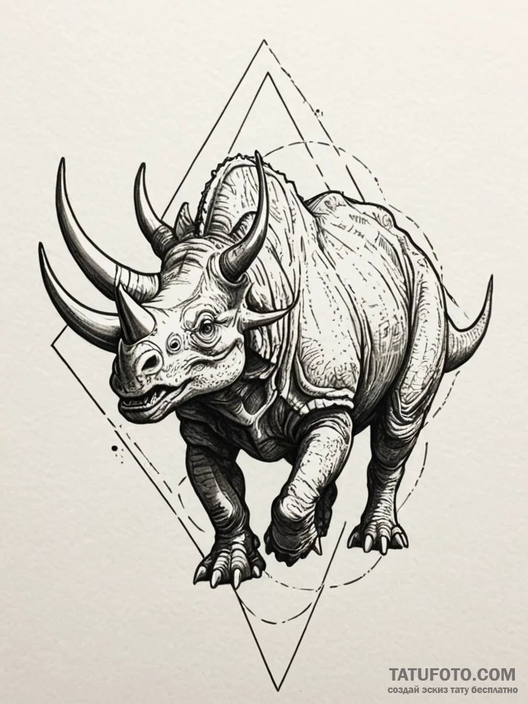 Triceratops charging, horns down, concept art… — эскиз тату (№1751902396_0, 07.07.2025 15:33) — Tatufoto.com