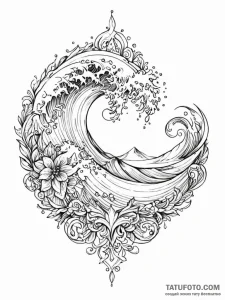 Ocean wave frozen mid-crash, tattoo line art,... - эскиз тату (№1751902568_0, 07.07.2025 15:36) — Tatufoto.com