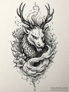 Angelic stag in stormy sky, tattoo line art,... - эскиз тату (№1751902910_0, 07.07.2025 15:41) — Tatufoto.com