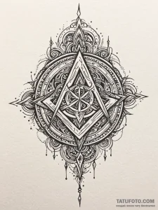 Witch sigil glowing beneath mist, tattoo line... - эскиз тату (№1751903081_0, 07.07.2025 15:44) — Tatufoto.com