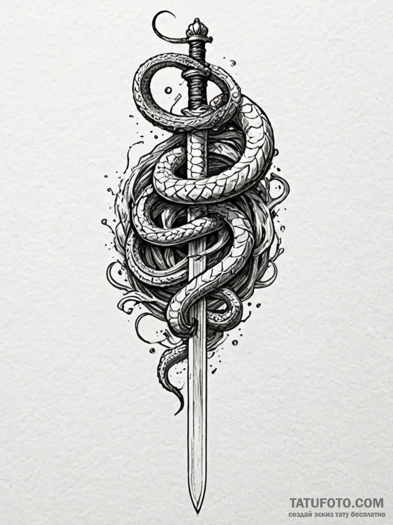 Katana wrapped in serpent, concept art for ta... - эскиз тату (№1751903253_0, 07.07.2025 15:47) — Tatufoto.com